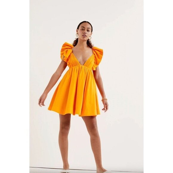 For Love & Lemons Clementine Mini Dress Orange Womens Size Medium - Picture 3 of 14